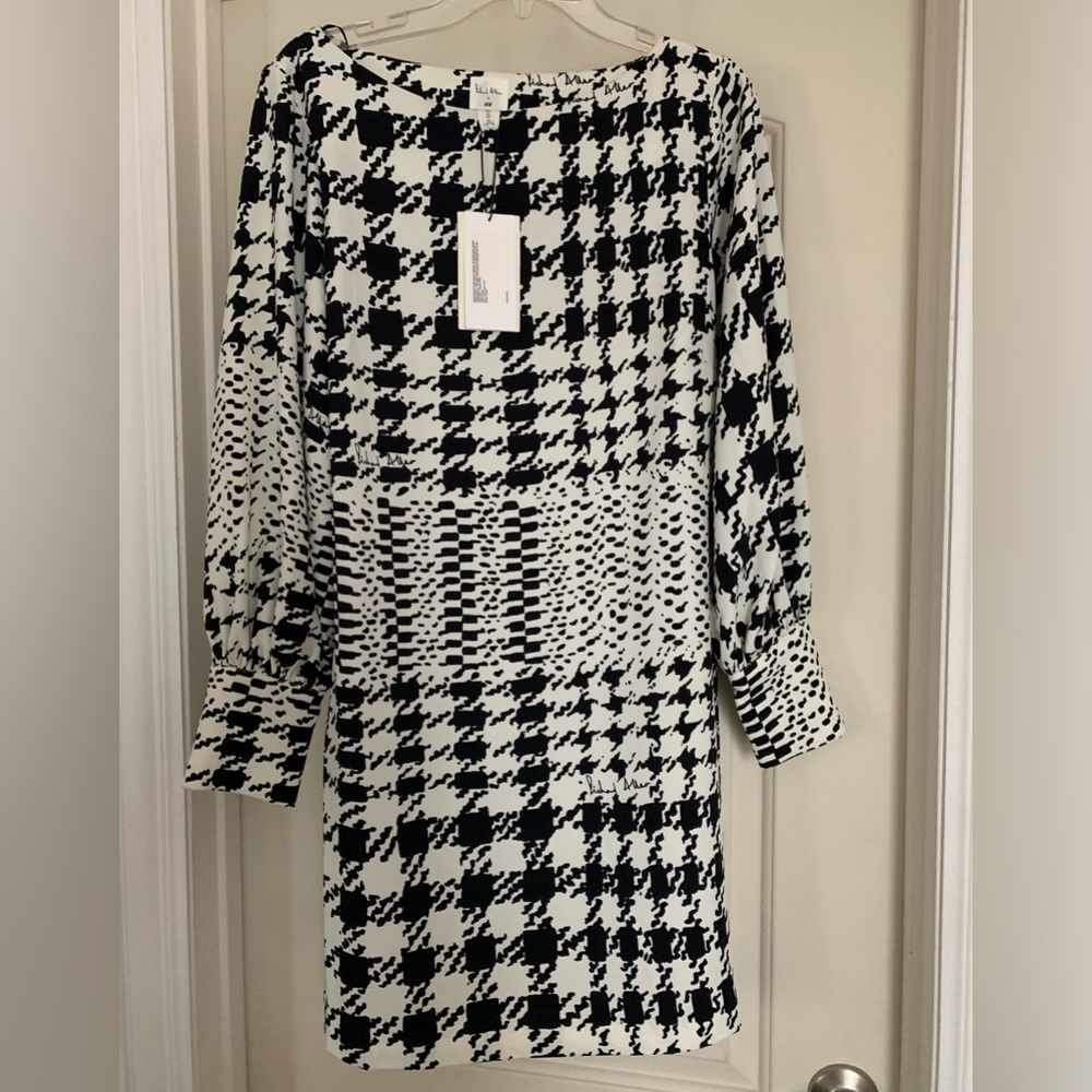 RICHARD ALLEN X H&M Dress Black White Logo Houndstooth Print Women's Size 12P